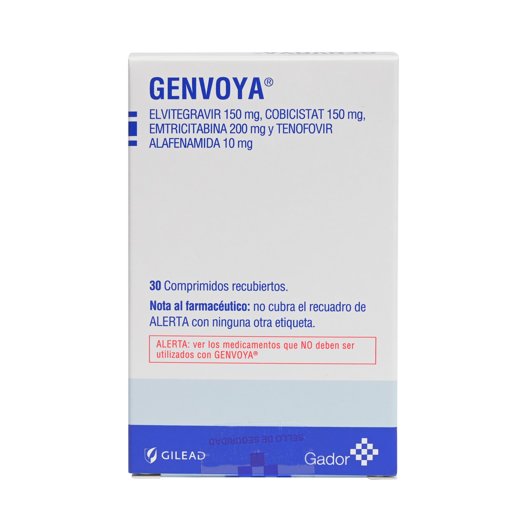 Genvoya Emtricitabina 200 mg Elvitegravir 150 mg Cobicistat 150 mg Tenofovir Alafenamida 10 mg 30 C omprimidos Recubiertos
