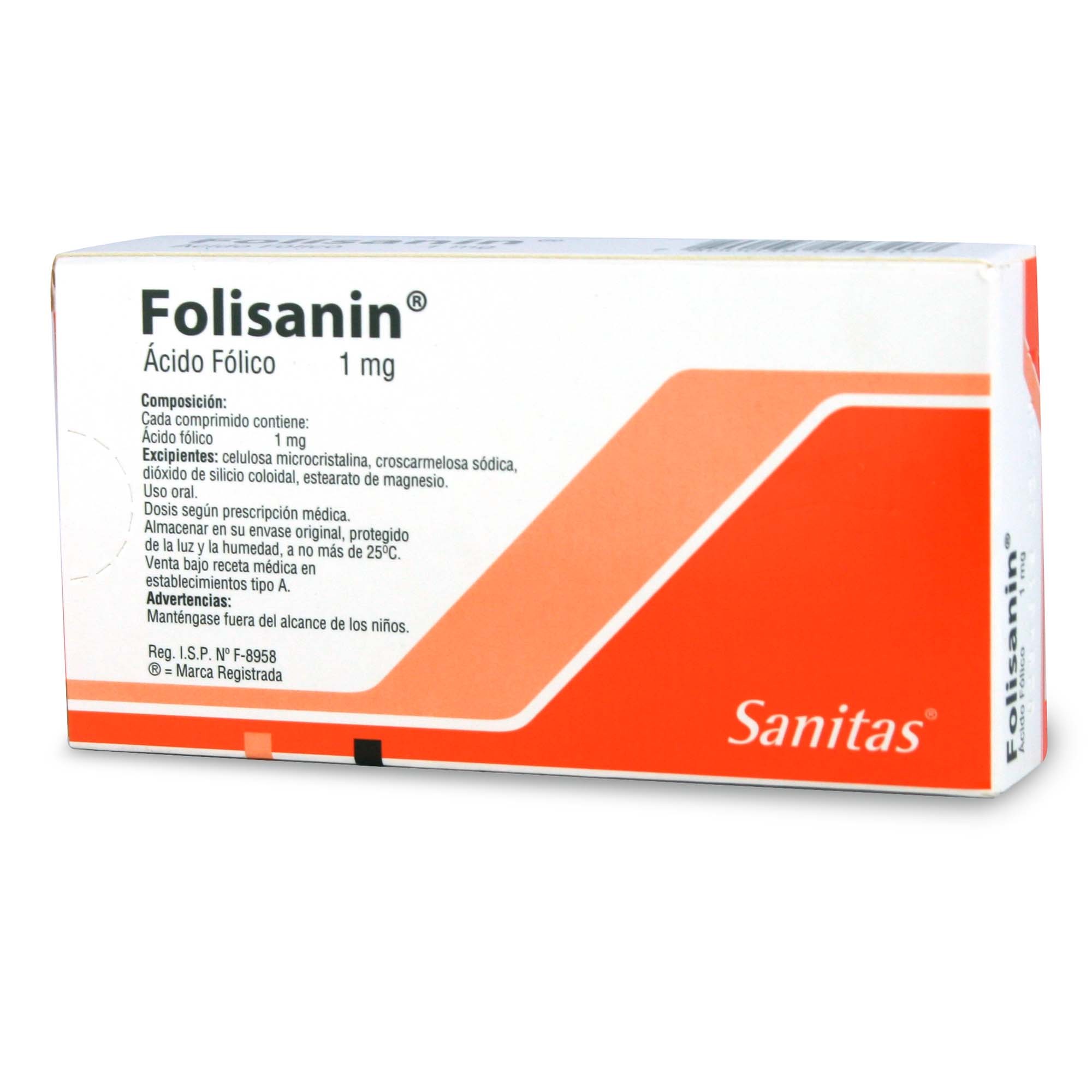 Folisanin Ácido Fólico 1 mg 30 Comprimidos