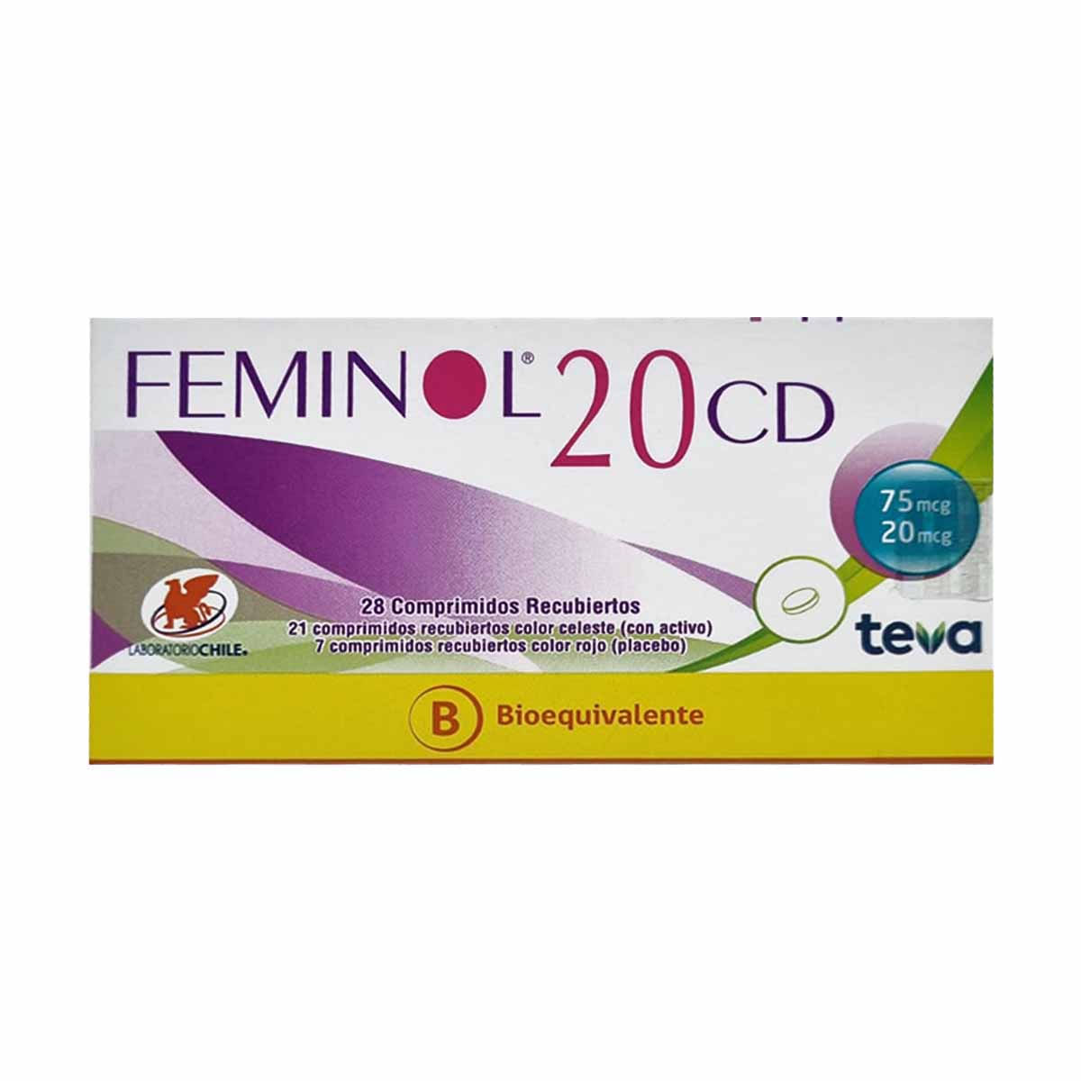 Feminol 20 CD gestodeno 75 mcg etinilestradiol 20 mcg 28 comprimidos recubiertos
