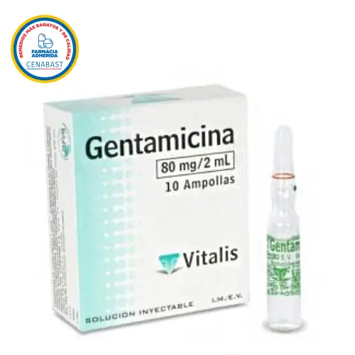 Gentamicina Solución Inyectable 80 mg/2 ml x 10 Ampollas (Vitalis) (Cenabast)