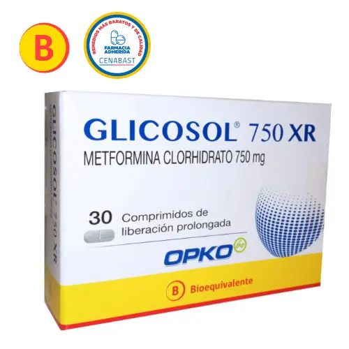 GLICOSOL 750 XR COMPRIMIDOS DE LIBERACION PROLONGADA 750 mg (METFORMINA CLORHIDRATO)