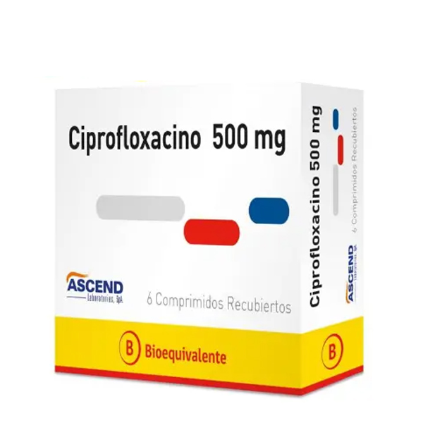Ciprofloxacino 500mg por 6 Comp.Recubiertos (ASCEND)DESCUENTO Caja arrugada