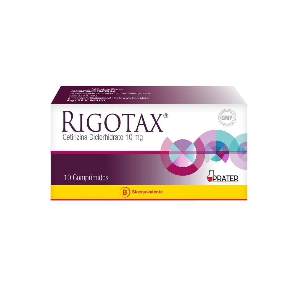 Rigotax Cetirizina Diclorhidrato 10 mg 10 Comprimidos