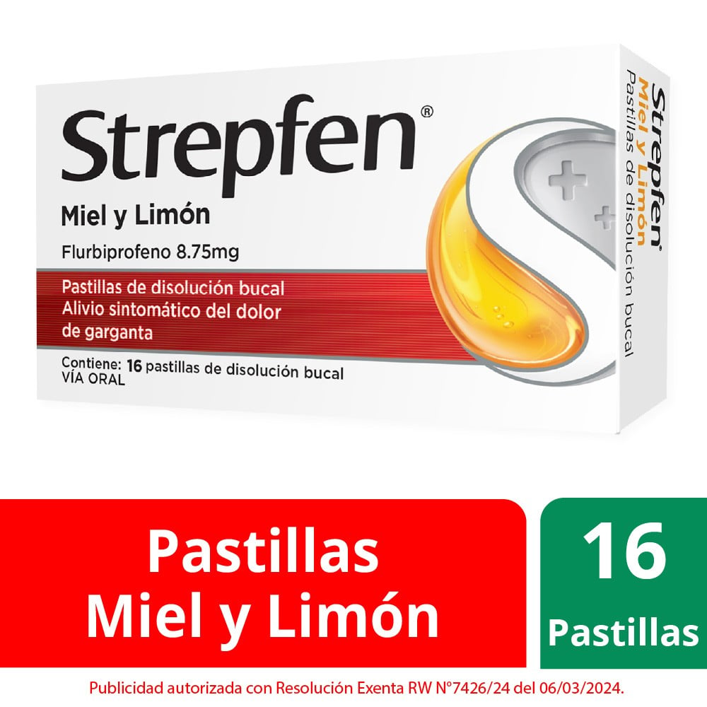Strepfen Pastilla Disolución Bucal Flurbiprofeno 8,75 mg Miel y Limón  16 Comprimidos