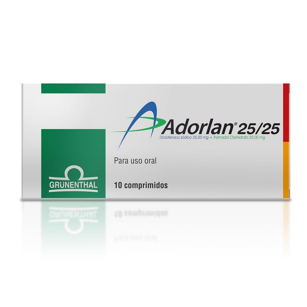 Adorlan Diclofenaco sódico 25mg tramadol clorhidrato 25mg 10 Comprimidos