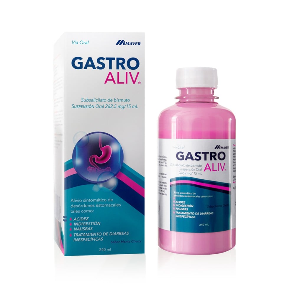 Gastroaliv Subsalicilato de Bismuto 262,5 mg / 15 mL Suspension Oral 240 mL Sabor menta Cherry