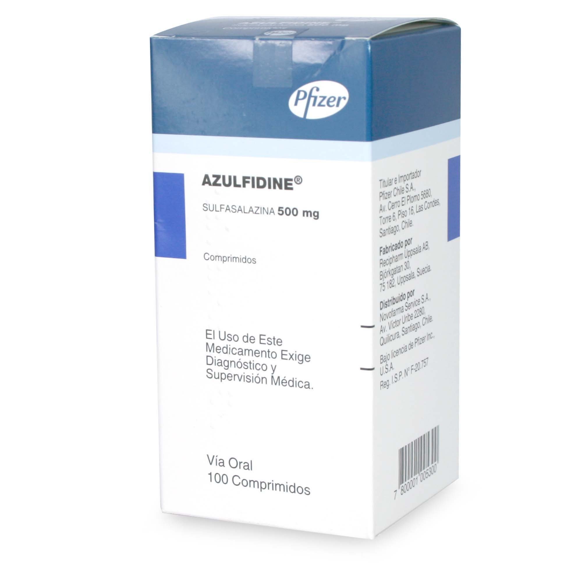 Azulfidine Sulfasalazina 500 mg 100 Comprimidos Ranurado