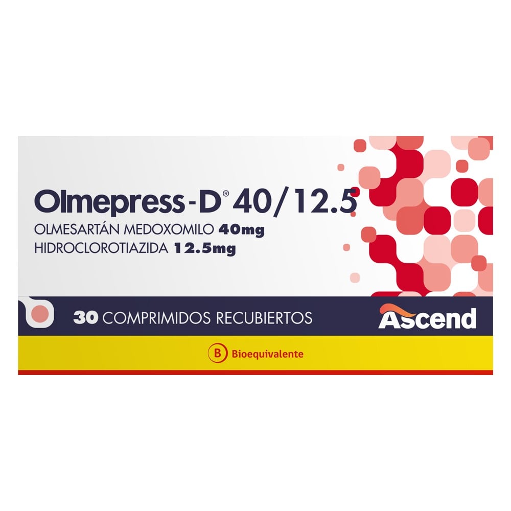 Olmepress-D 40/12,5 Olmesartán 40 mg Hidroclorotiazida 12,5 mg 30 Comprimidos Recubiertos