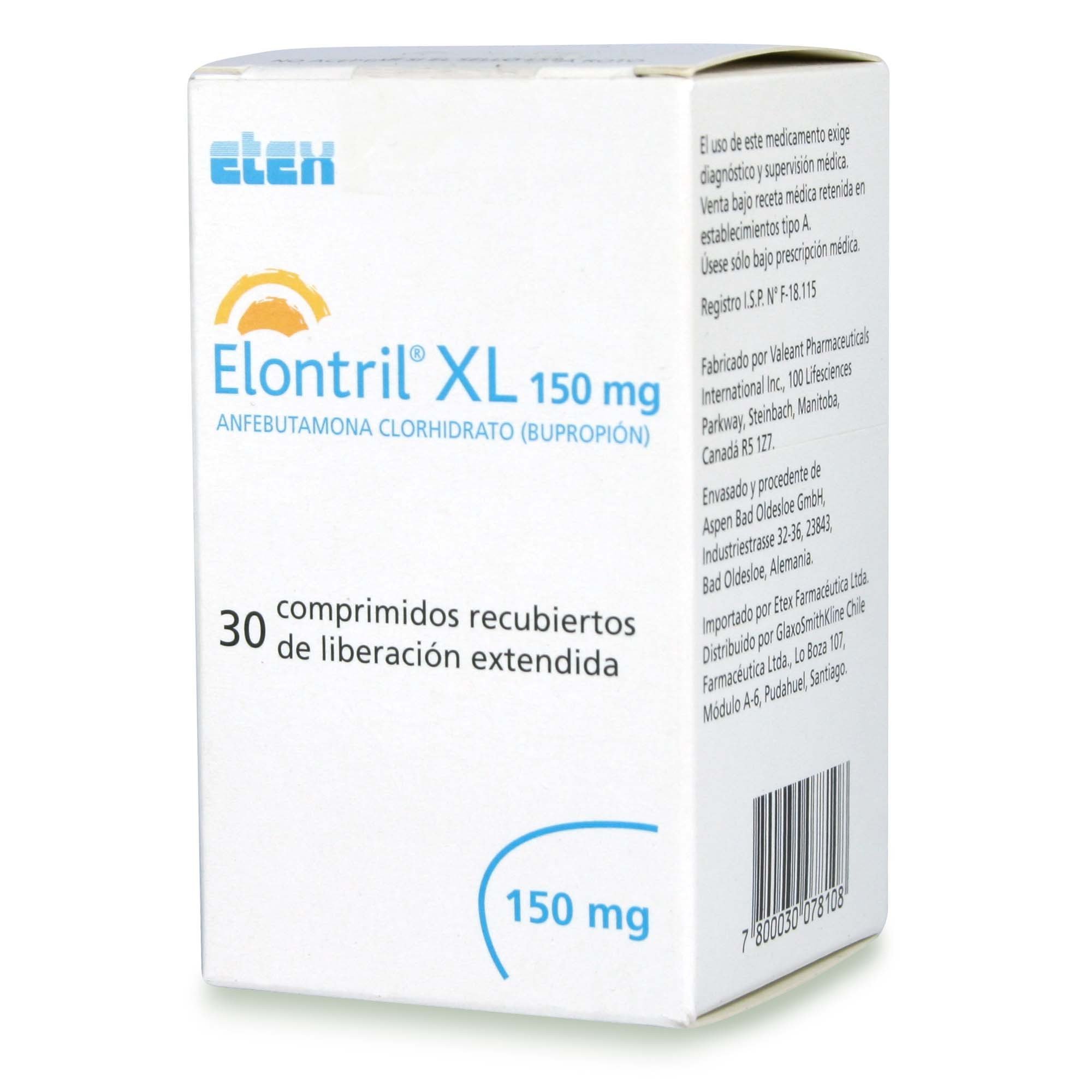 Elontril Xl Bupropion (Anfebutamona) 150 mg 30 Comprimidos