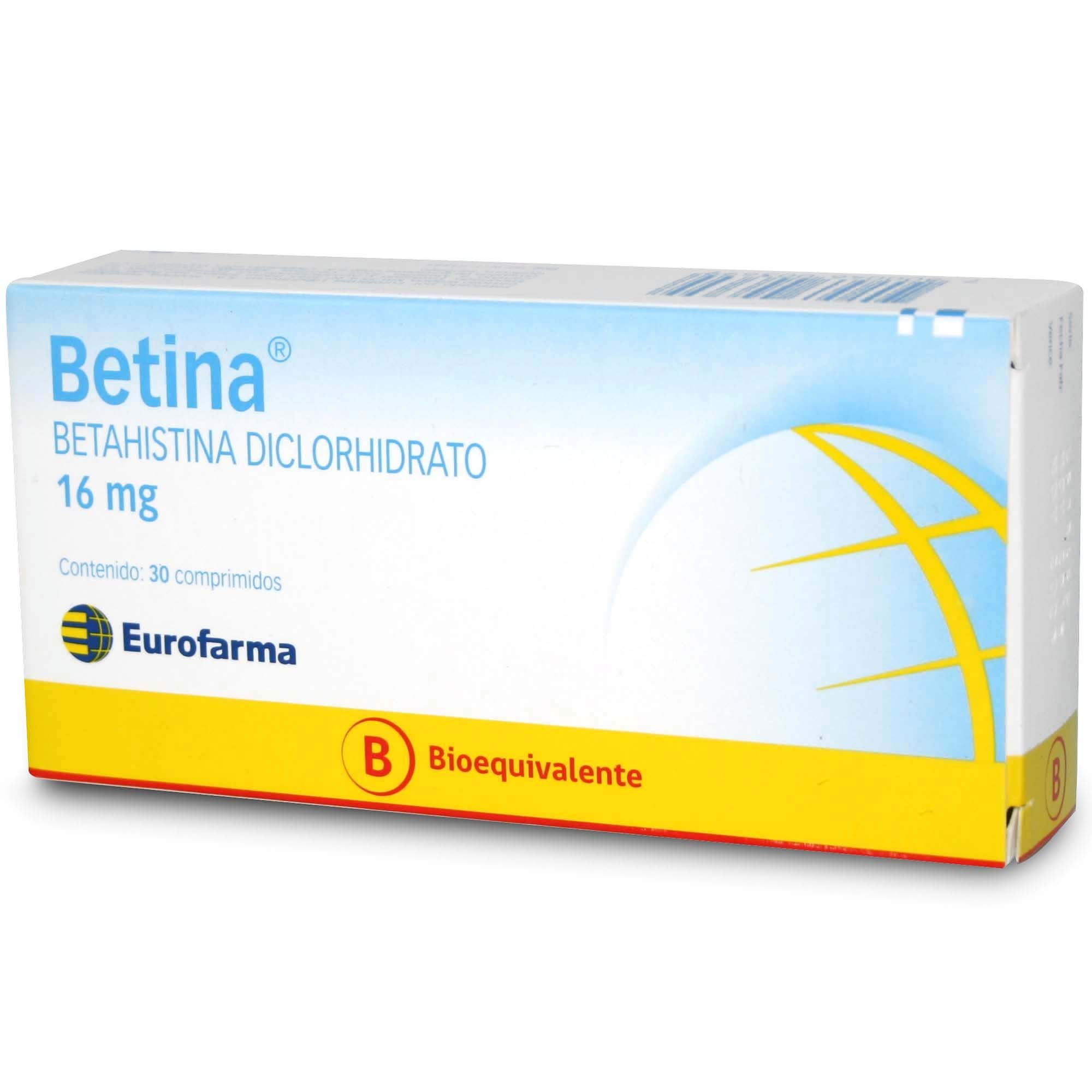 Betina Betahistina 16 mg 30 Comprimidos