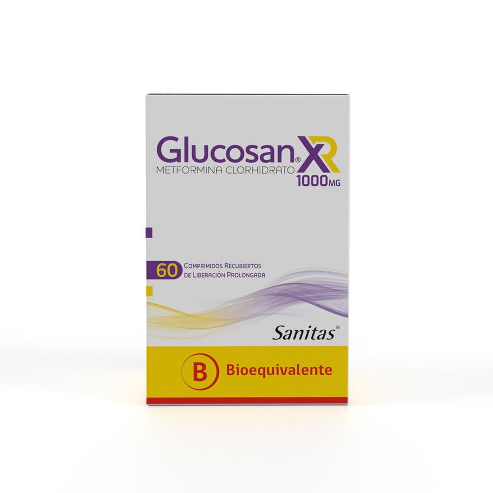 Glucosan XR Metformina Clorhidrato 1000 mg 60 Comprimidos Recubiertos de Liberacion Prolongada