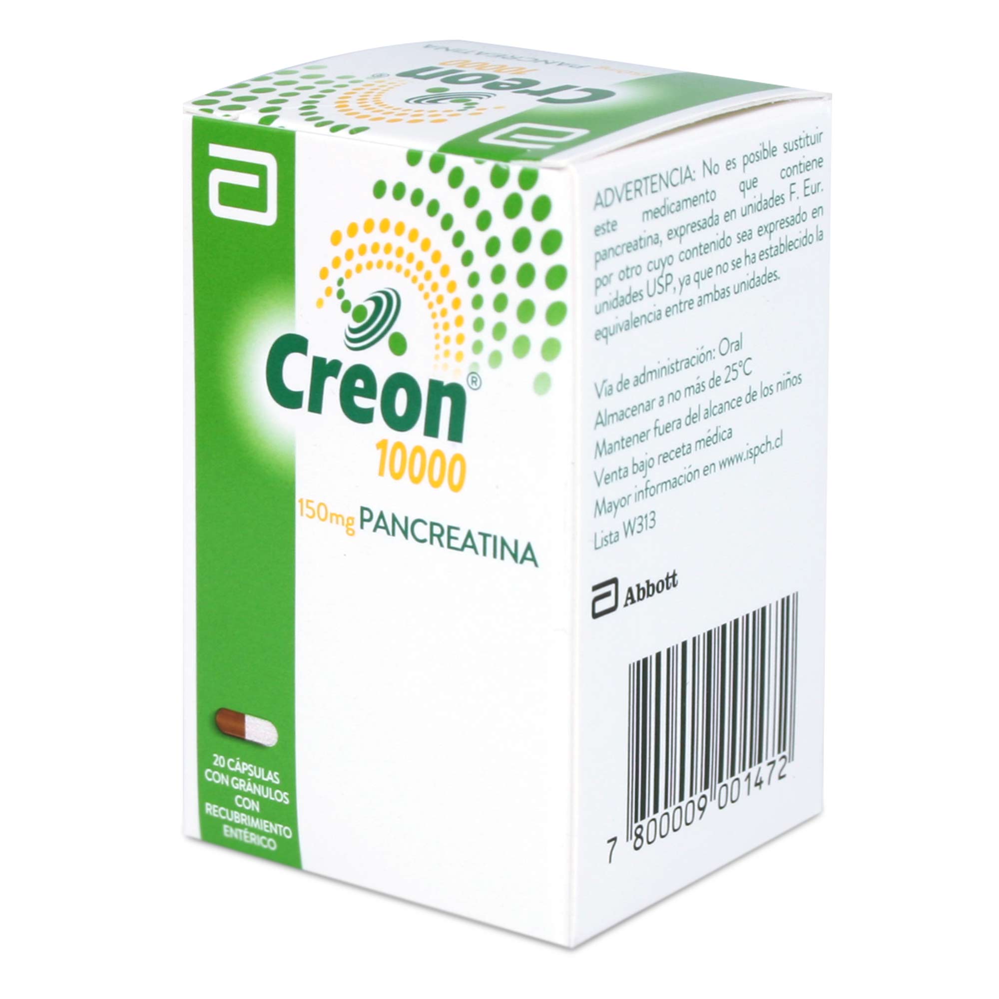 CREON 25000 CÁPSULAS CON GRÁNULOS CON RECUBRIMIENTO ENTÉRICO 300 mg (PANCREATINA)