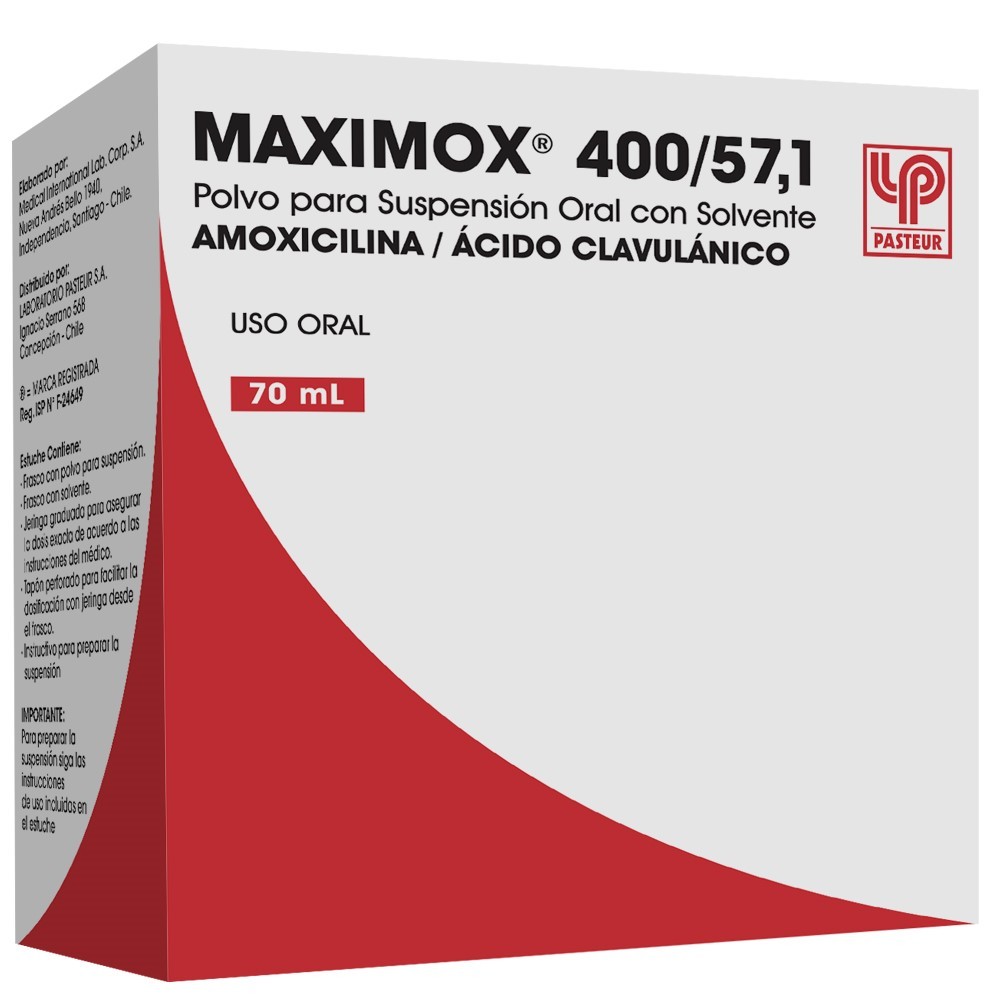 Maximox 400/57 Amoxicilina 57 mg/5mL Suspensión 70 mL