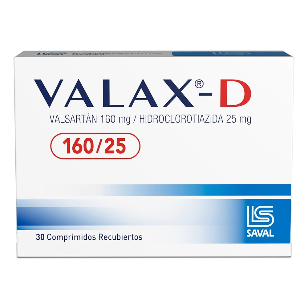 Valax-D 160/25 Valsartan 160 mg Hidroclorotiazida 25 mg 30 Comprimidos Recubiertos