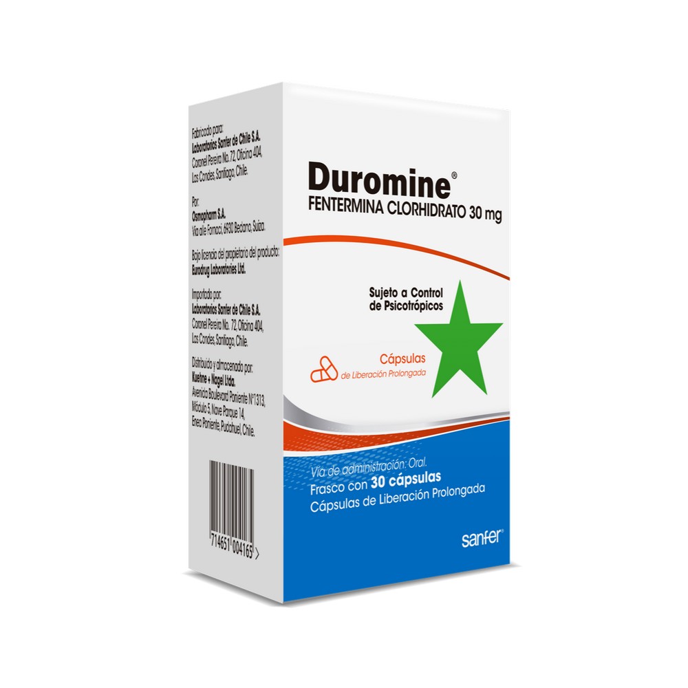 DUROMINE CÁPSULAS DE LIBERACIÓN PROLONGADA 30 mg (FENTERMINA CLORHIDRATO)