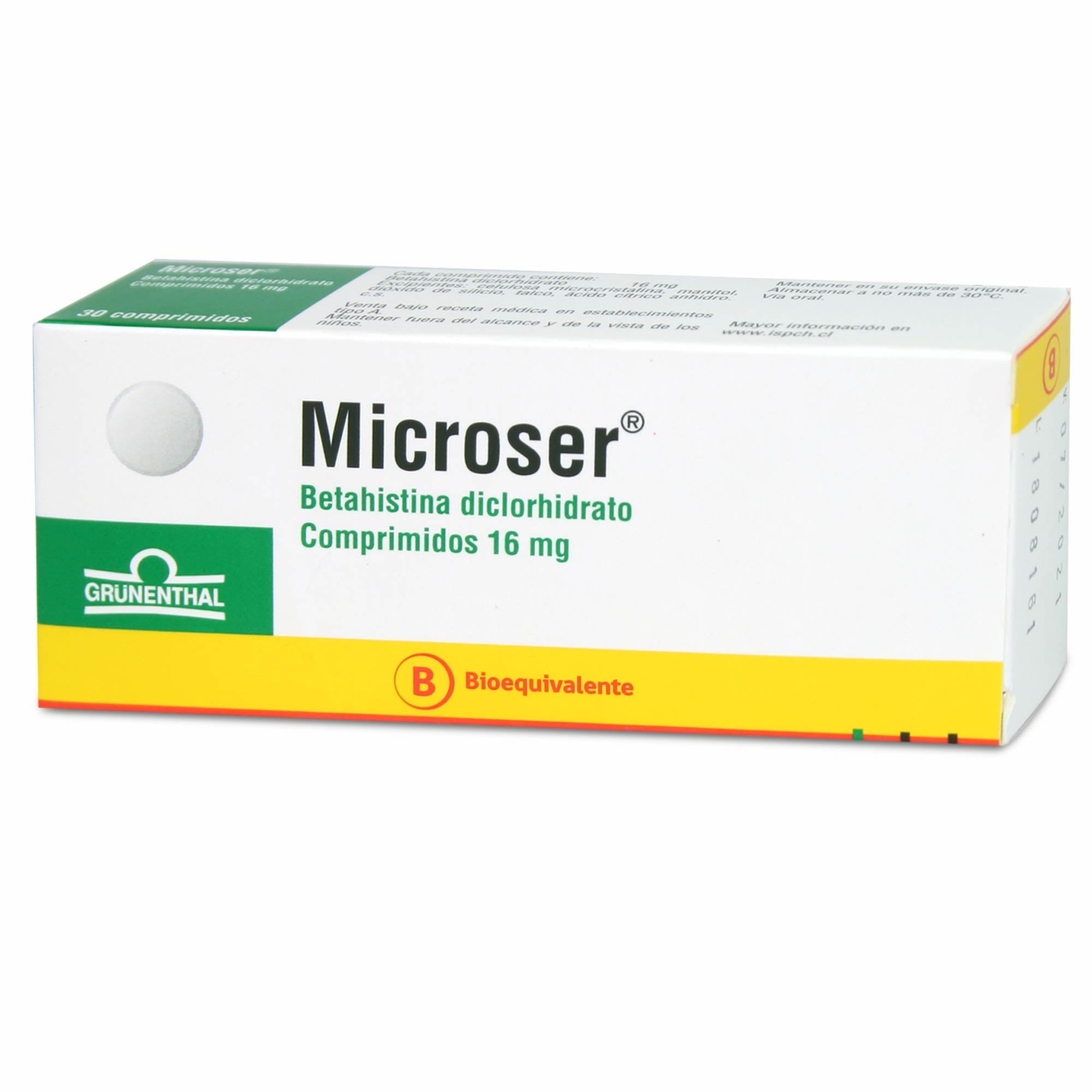 Microser Betahistina 16 mg 30 Comprimidos