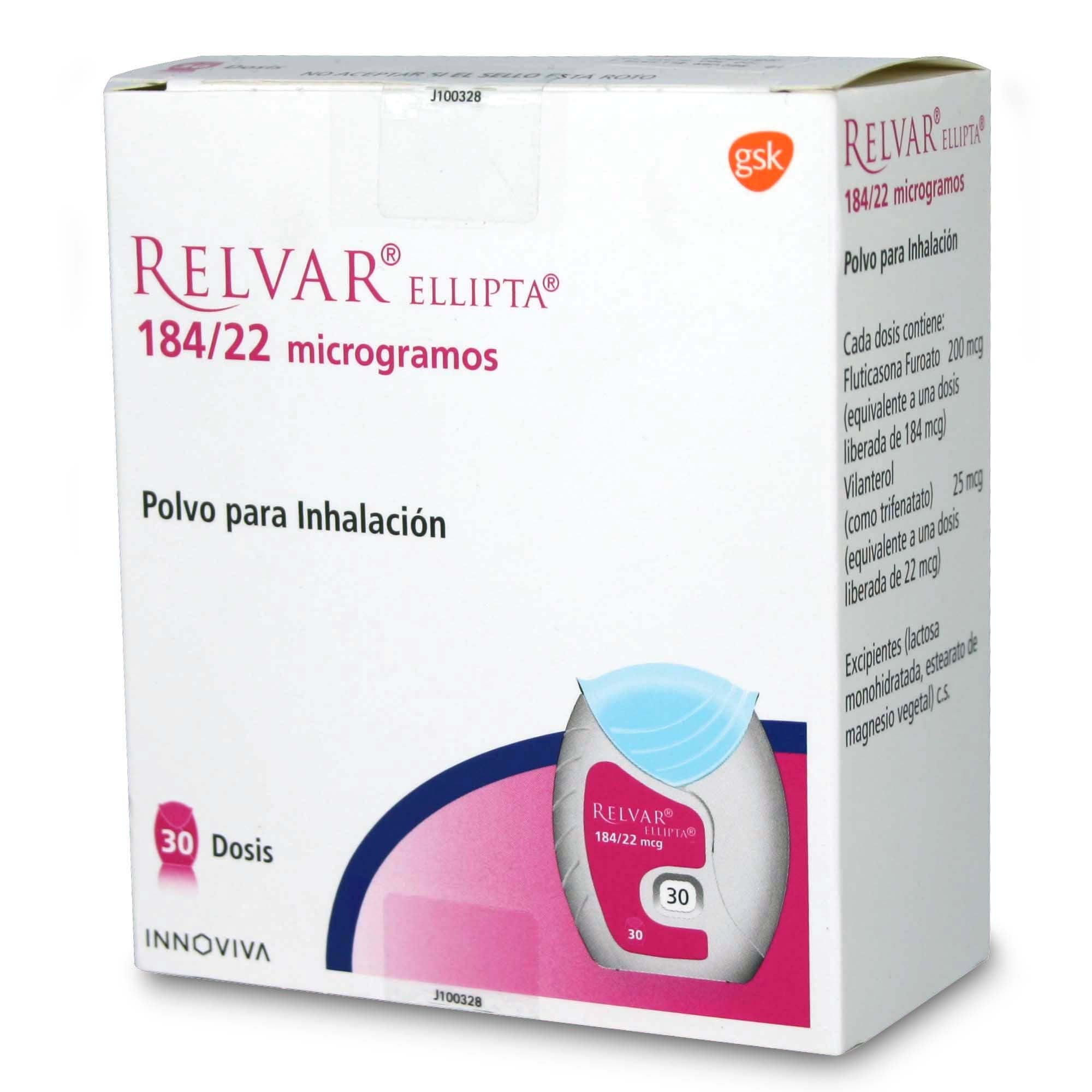 Relvar Ellipta Fluticasona Furoato 200 mcg Inhalador Bucal 30 Dosis