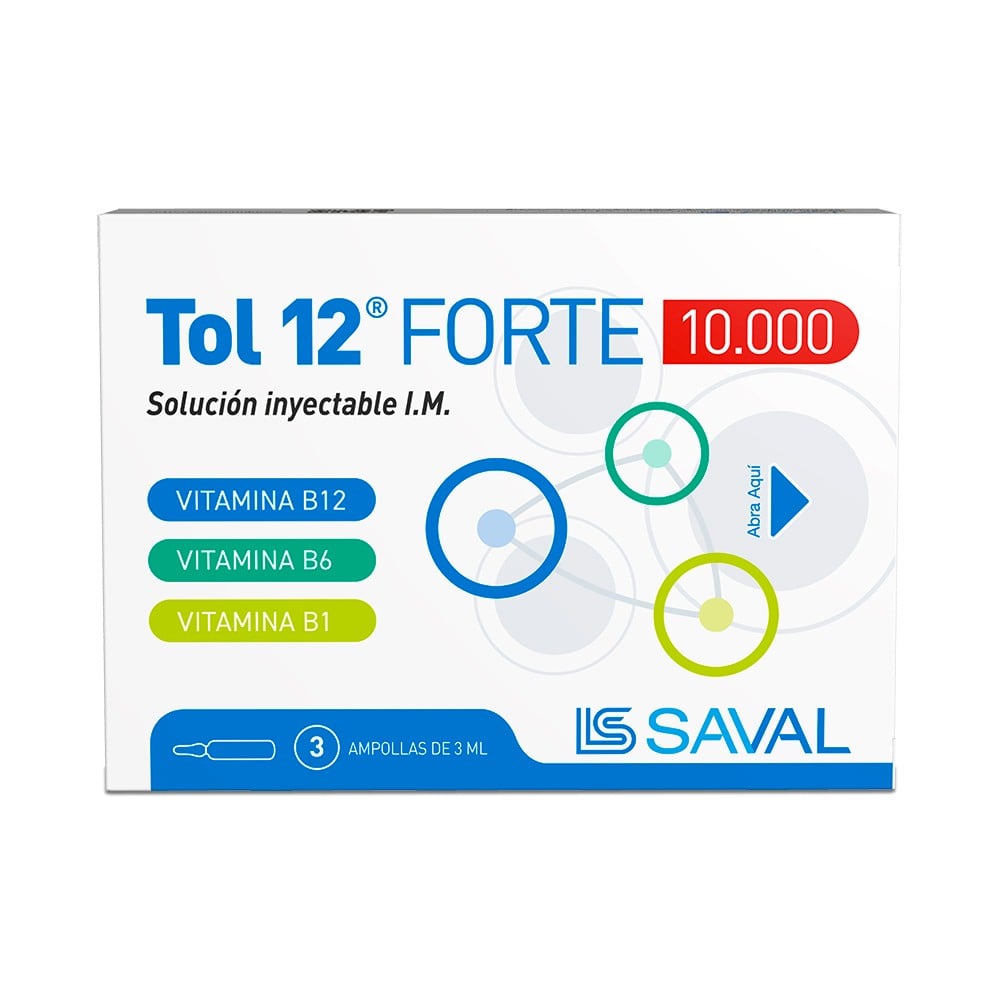 Tol-12 Forte Vitamina B12 10 mg 3 Ampollas de 3 mL