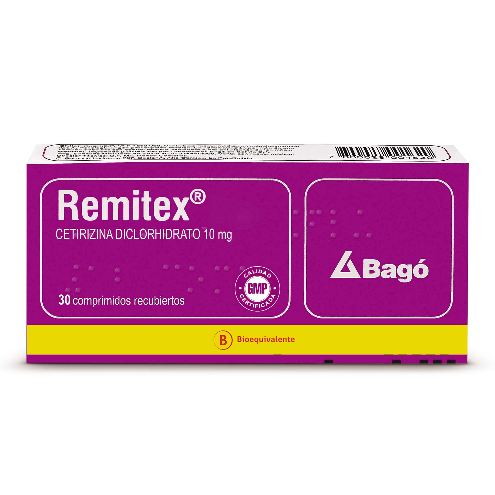 Remitex Cetirizina 10 mg 30 Comprimidos Recubierto