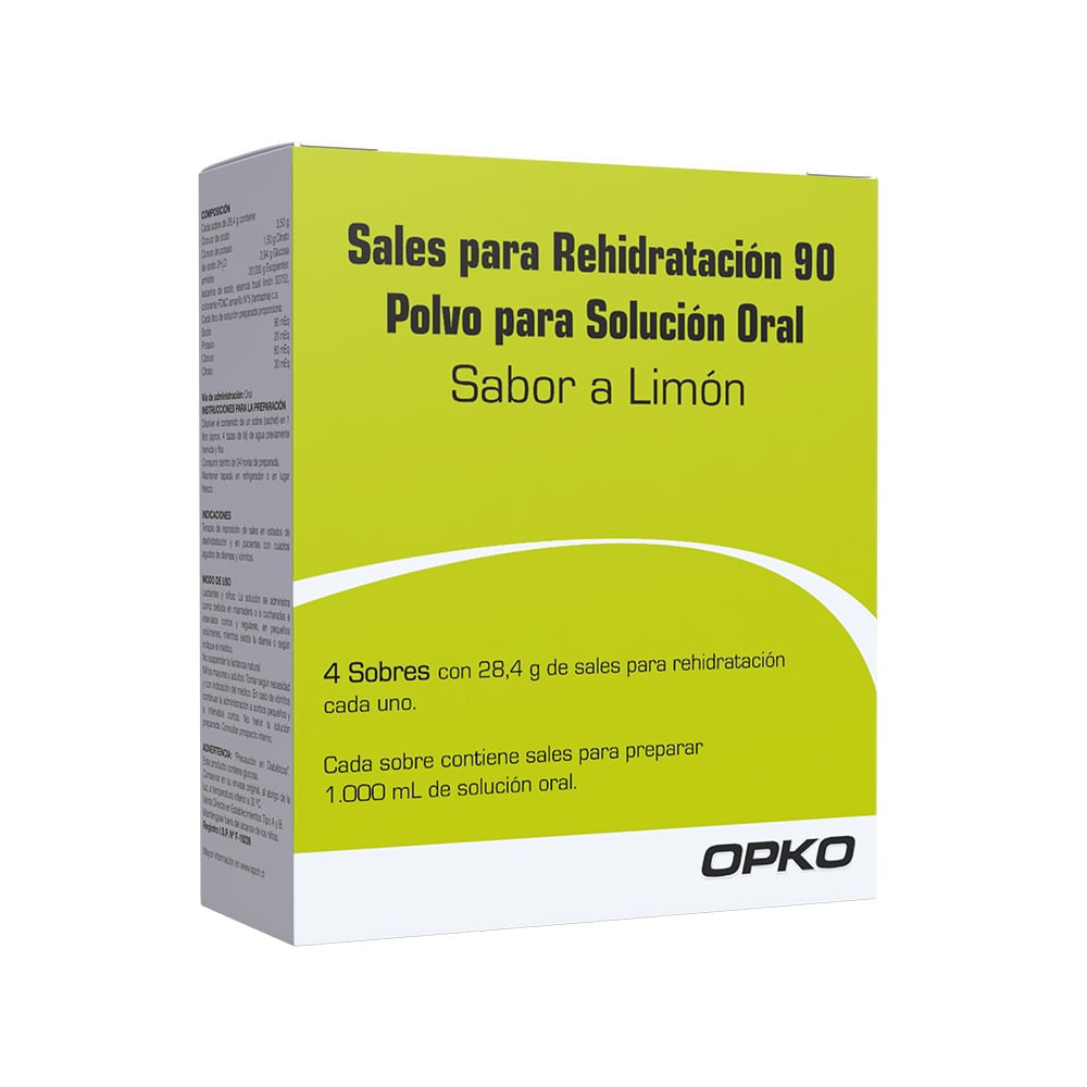 Sales para Rehidratación 90 Cloruro de Sodio 3,5 gr Polvo para Suspensión Oral 4 Sobres Sabor Limón