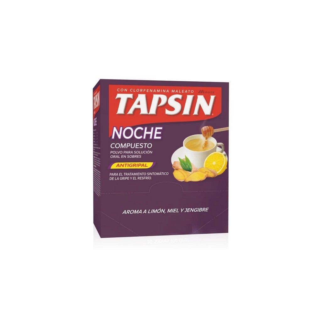 Tapsin Noche Compuesto Antigripal Paracetamol 400 mg Noscapina 10 mg Clorfenamina 4 mg Polvo para Soluc.Oral 1 Sobre Sabor Limon / Miel / Jengibre