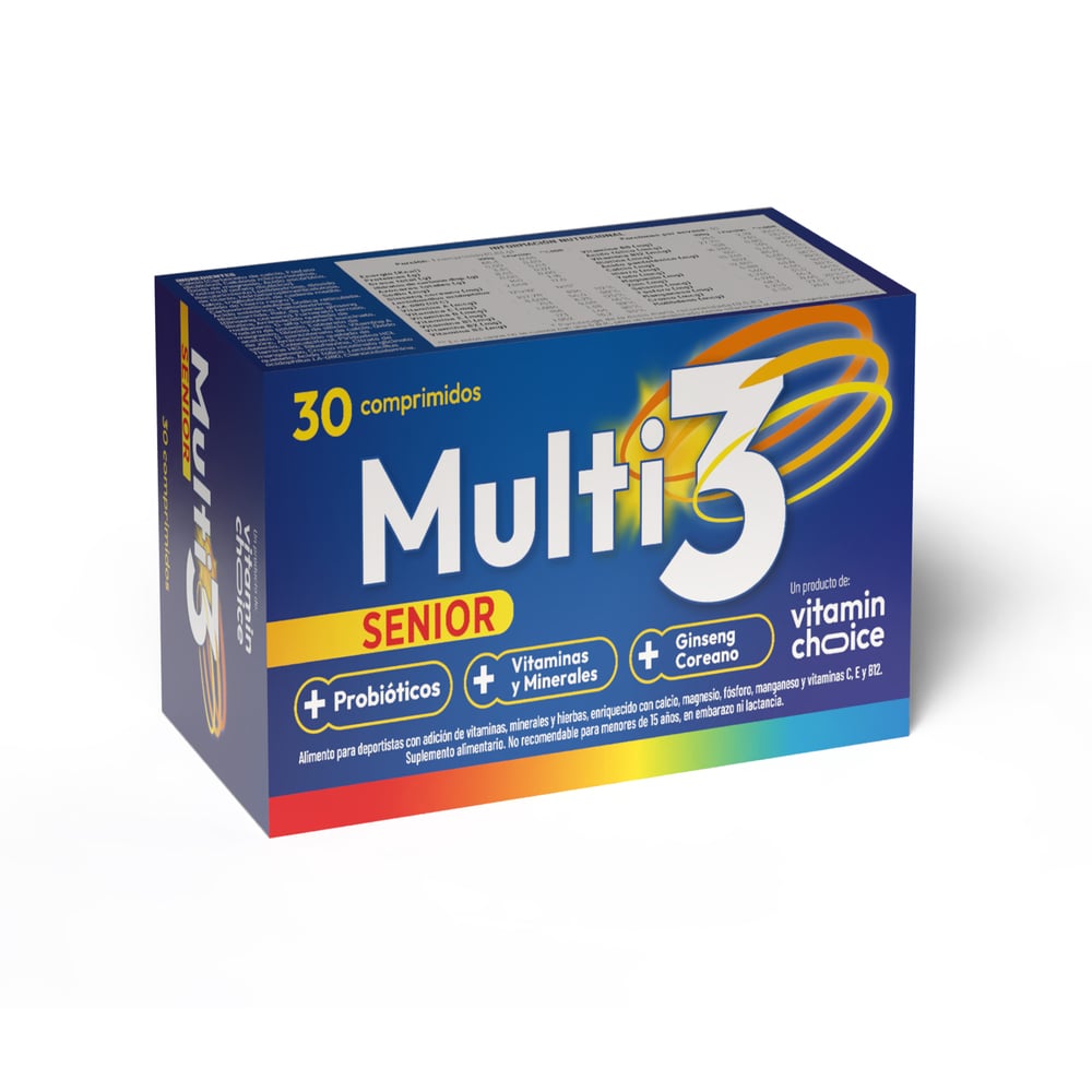 Multi 3 Multivitaminico Senior + Probóticos + Vitaminas + Minerales 30 comprimidos