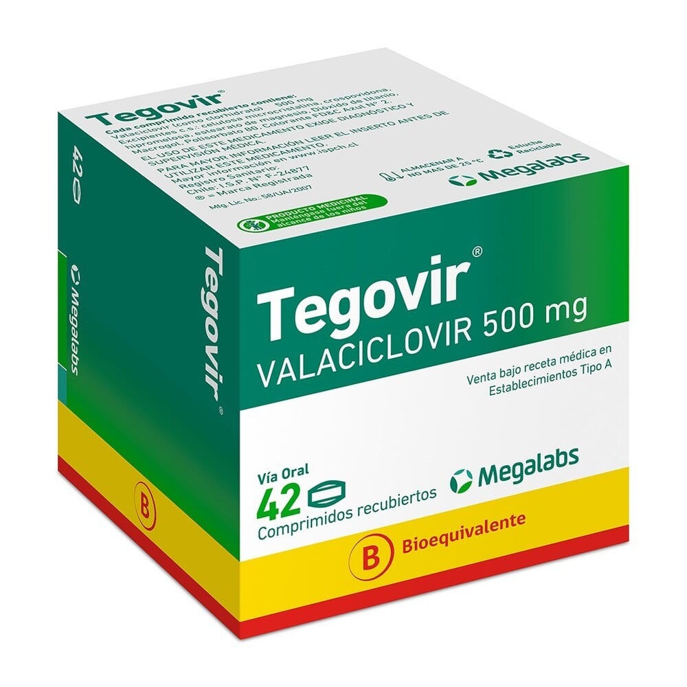 Tegovir Valaciclovir 500 mg 42 Comprimidos Recubiertos