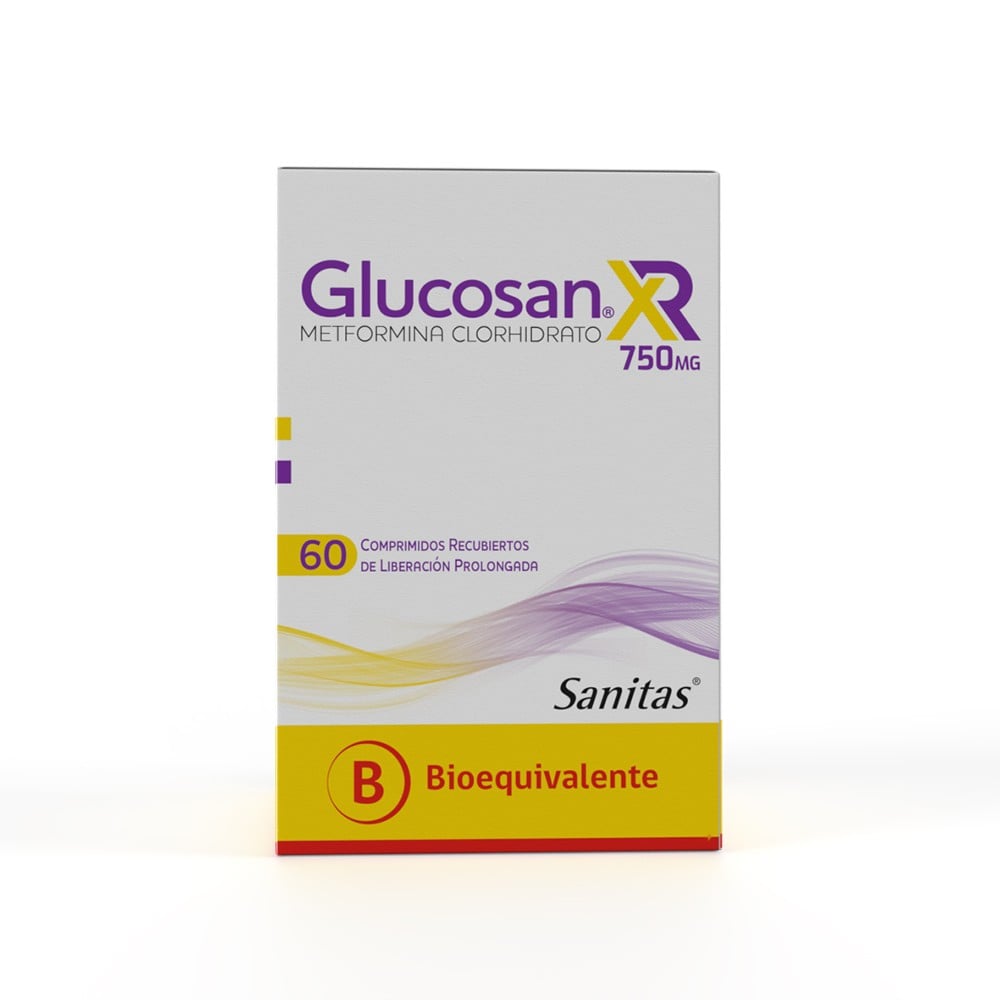 Glucosan XR Metformina Clorhidrato 750 mg 60 Comprimidos Recubiertos de Liberacion Prolongada
