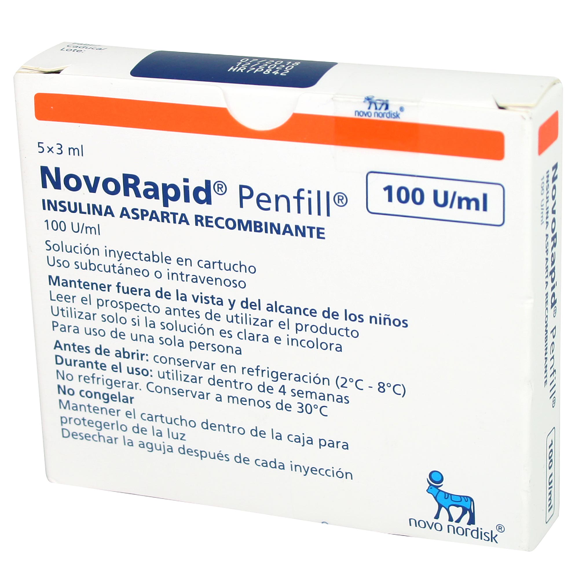 Novorapid Penfill Insulina Asparta 100 UI / mL 5 Cartuchos