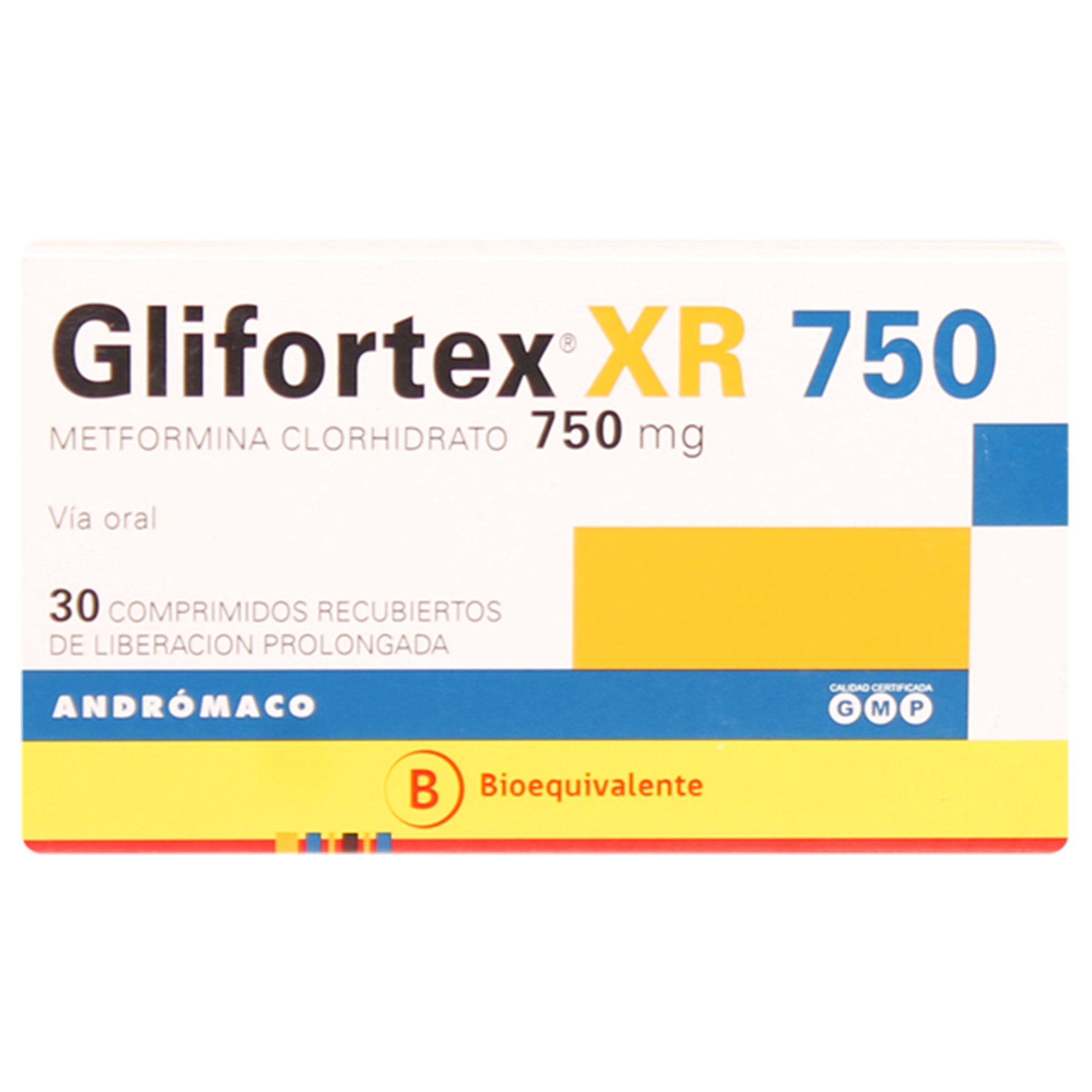 Glifortex XR Metformina 750 mg 30 Comprimidos de Liberación Prolongada
