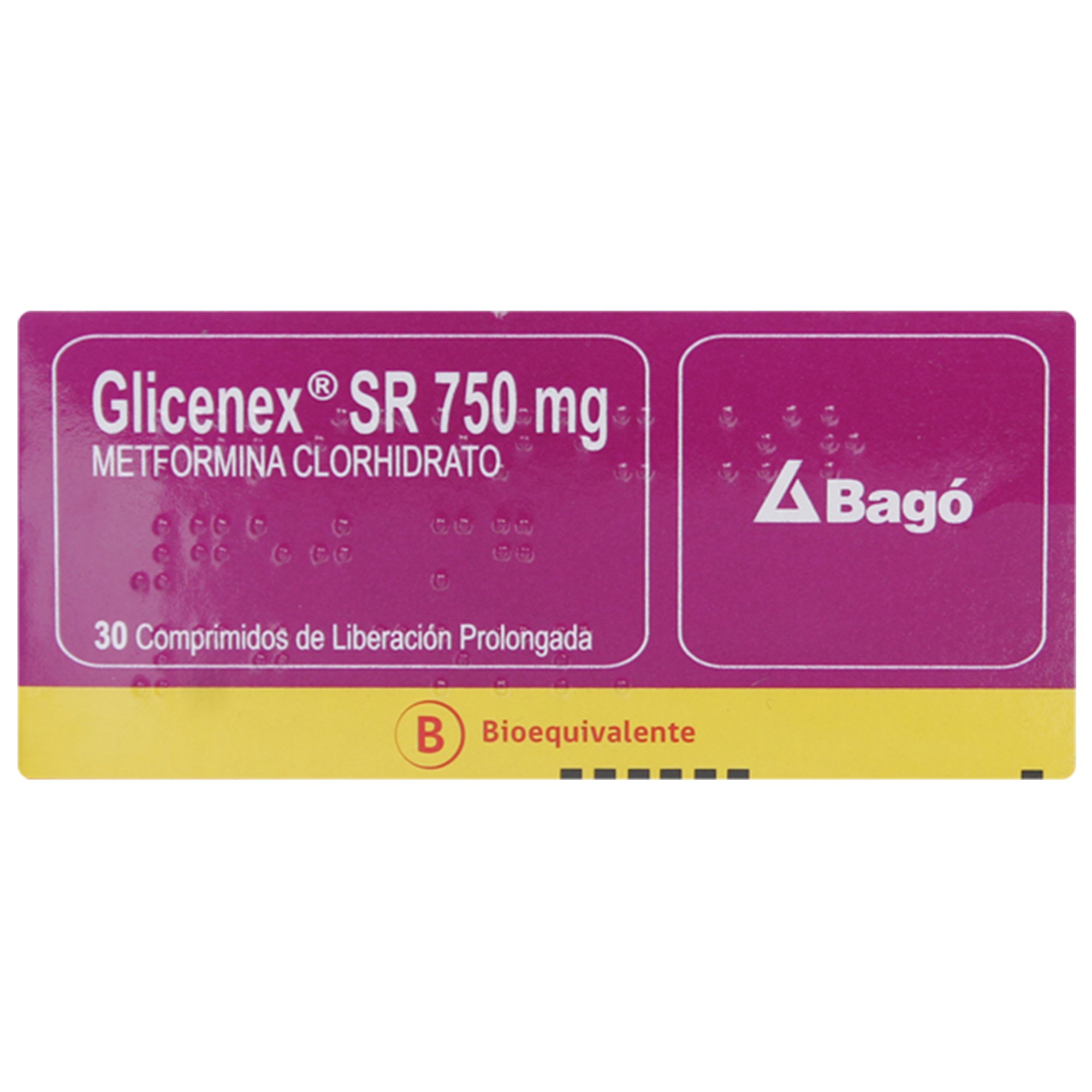 Glicenex SR  Metformina 750 mg 30 Comprimidos