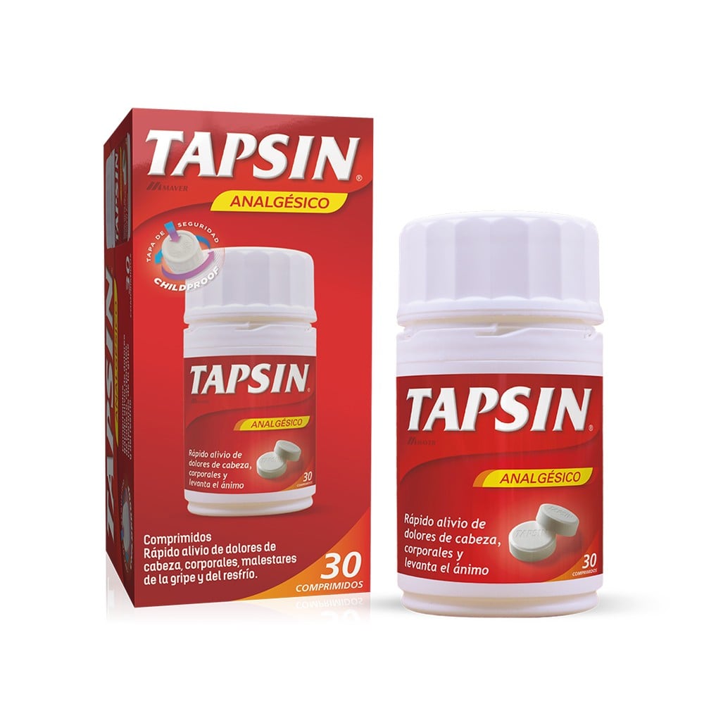 Tapsin Paracetamol 400 mg Cafeina 33 mg 30 Comprimidos con Tapa de Seguridad Childproof