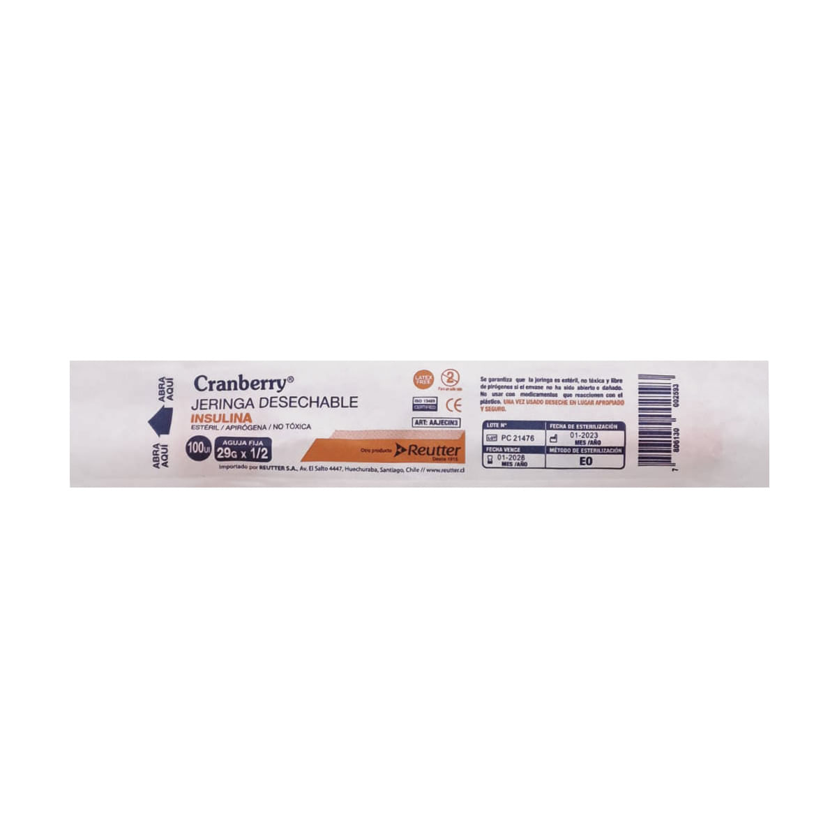 Jeringa Para Insulina 1 Ml Aguja (29 G X 1 1 ml