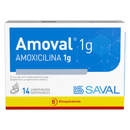 Amoval Amoxicilina 1g 14 Comprimidos Dispersables